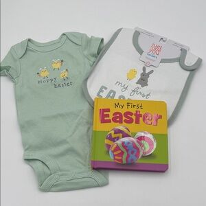 Carter's Green and White Easter Onesie, Bib, and Book